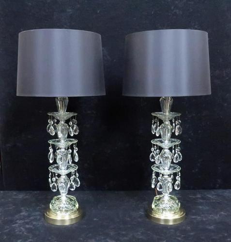 Pair of American Hollywood Regency Mid-Century Crystal Glass Lamps (1 of 9) Pair of American Hollywood Regency Mid-Century Crystal Glass Lamps (1 of 9)