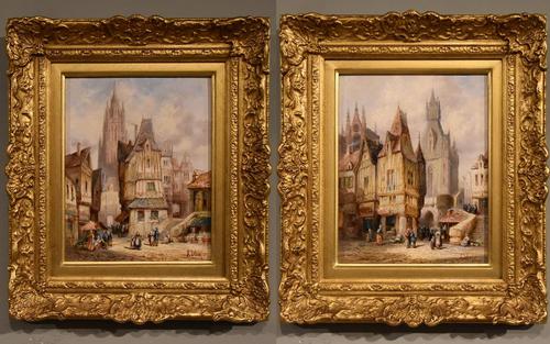 Oil Painting by Pair Henry Schafer - Fecamp Normandy, Nuremburg, Germany (1 of 10)