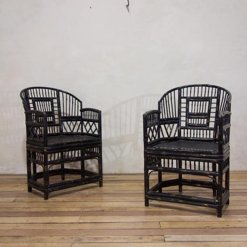 Pair of 20th Century Ebonised & Gilt 'Brighton Pavilion' Bamboo Armchairs (1 of 16) Pair of 20th Century Ebonised & Gilt 'Brighton Pavilion' Bamboo Armchairs (1 of 16)