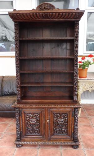 Country oak heavily carved bookcase splits into 2 1860 (1 of 1) Country oak heavily carved bookcase splits into 2 1860 (1 of 1)