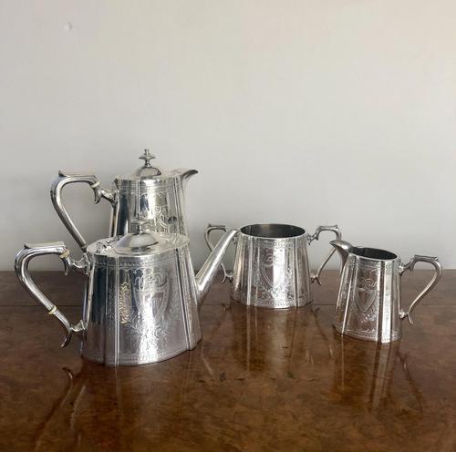 Quality Antique Victorian 4 Piece Silver Plated Tea Set (1 of 7)