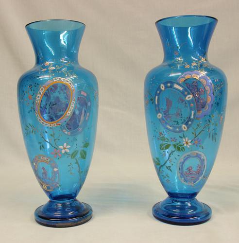 Pair of Antique Pale Blue Glass Decorated Vases (1 of 8)