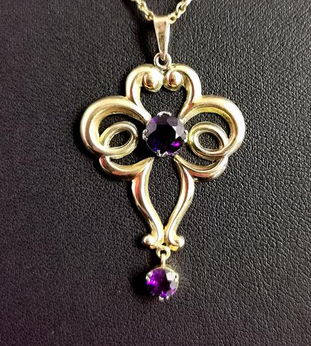 Antique Edwardian Lavalier Pendant, 9ct Gold and Amethyst (1 of 10) Antique Edwardian Lavalier Pendant, 9ct Gold and Amethyst (1 of 10)