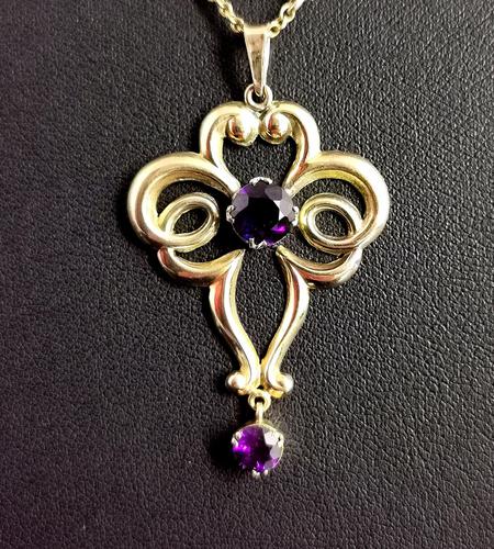 Antique Edwardian Lavalier Pendant, 9ct Gold and Amethyst (1 of 10)