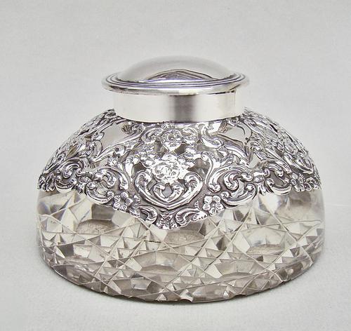 Fabulous Edwardian Silver Mounted Inkwell by Henry Matthews, Birmingham 1901 (1 of 6)