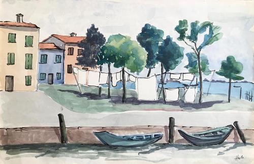 Original Watercolour 'A House by the Lagoon, Venice' by Helen Hale - Signed c.1965 (1 of 1) Original Watercolour 'A House by the Lagoon, Venice' by Helen Hale - Signed c.1965 (1 of 1)