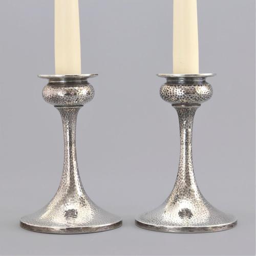 Pair of Arts & Crafts Silver Candlesticks by S Blanckensee & Son 1922 (1 of 10)