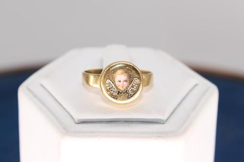 Georgian 18ct Gold & Diamond Poison Ring, size M, weighing 3.8g (1 of 6)