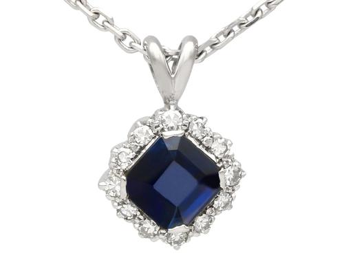 2.35ct Sapphire & 0.32ct Diamond, Platinum Cluster Pendant - Vintage c.1970 (1 of 9) 2.35ct Sapphire & 0.32ct Diamond, Platinum Cluster Pendant - Vintage c.1970 (1 of 9)