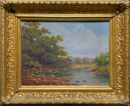 Beautiful Original 1921 Antique Riverscape Landscape Oil Painting (1 of 10) Beautiful Original 1921 Antique Riverscape Landscape Oil Painting (1 of 10)