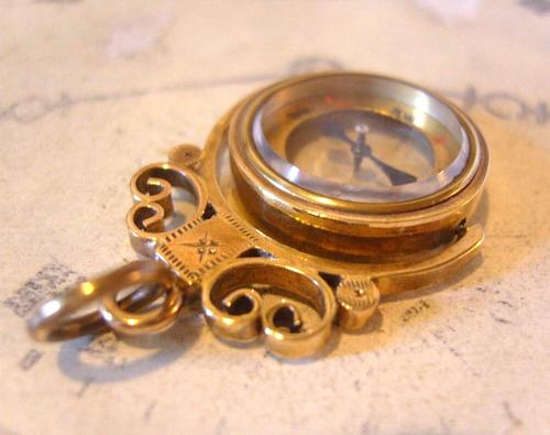 Victorian 1870s Pocket Watch Chain Large Compass Fob Antique Brass Working Fob (1 of 9)