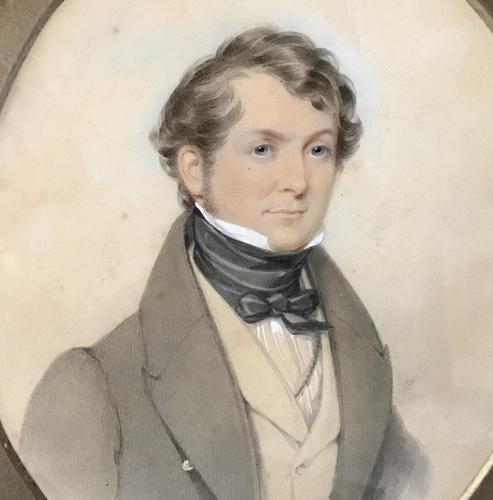 Antique Watercolour  Sketch of a Gentleman in Oval Frame (1 of 3)