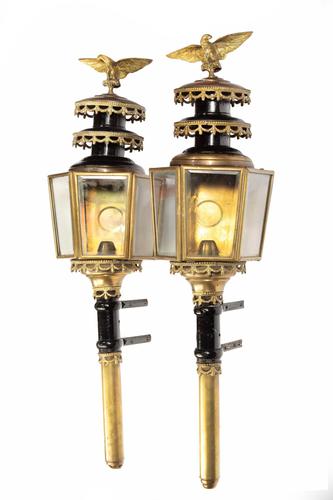 Pair of Well Patinated Bronze & Gilt Bronze Coach Lamps (1 of 9) Pair of Well Patinated Bronze & Gilt Bronze Coach Lamps (1 of 9)