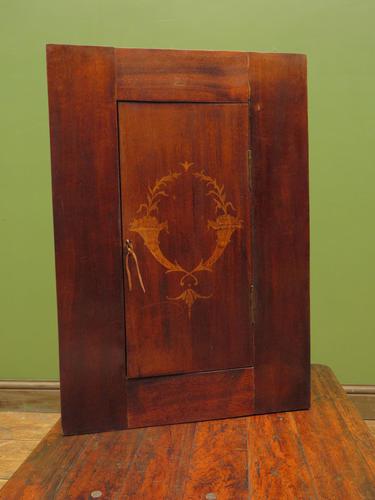 Small Inlaid Antique Corner Cupboard with Blue Interior, Lockable (1 of 14)