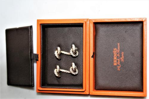 Superb Pair of Hermes of Paris Silver Hallmarked Cufflinks in their Original Box (1 of 7)