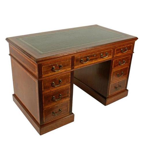 Victorian Mahogany & Satinwood Pedestal Desk (1 of 8) Victorian Mahogany & Satinwood Pedestal Desk (1 of 8)