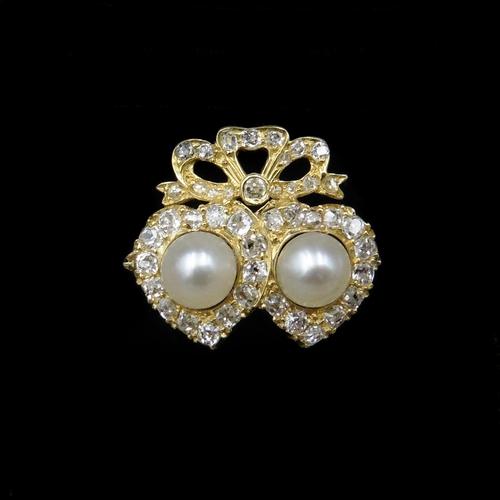 Antique Pearl and Diamond Twin Double Heart Bow 18ct Yellow Gold Ring (1 of 9) Antique Pearl and Diamond Twin Double Heart Bow 18ct Yellow Gold Ring (1 of 9)