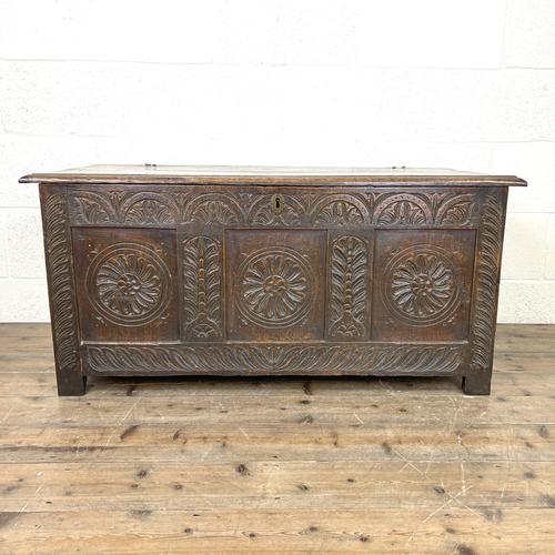 Antique 18th Century Carved Oak Coffer (1 of 10)