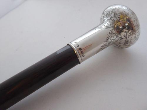 Walking Stick Cane 1921 Hallmarked Solid Silver Pommel Rosewood Shaft (1 of 11)