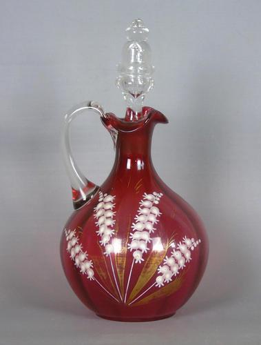 Victorian Hand Blown Cranberry Glass Decanter (1 of 5)