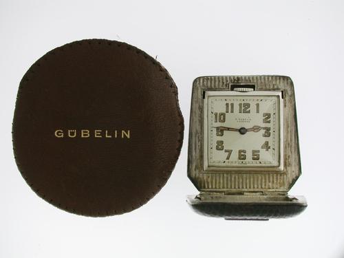 Antique Gubelin Silver 0.935 Eterna Travelling Clock  in Original Pouch Swiss 1920 (1 of 10)