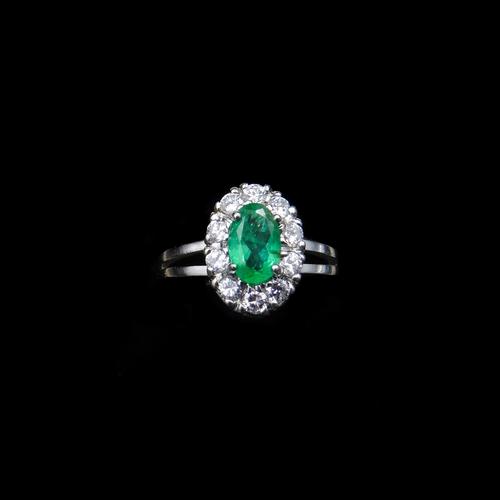 Vintage Emerald and Diamond Platinum Oval Cluster Halo Ring (1 of 9) Vintage Emerald and Diamond Platinum Oval Cluster Halo Ring (1 of 9)