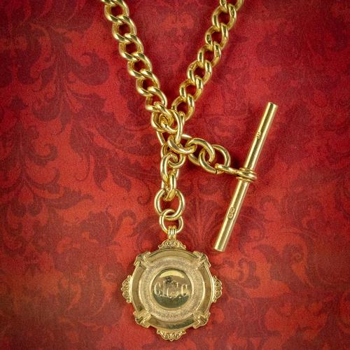 Antique Albert Chain Necklace Sterling Silver 18ct Gold Gilt Dated 1920 (1 of 9)