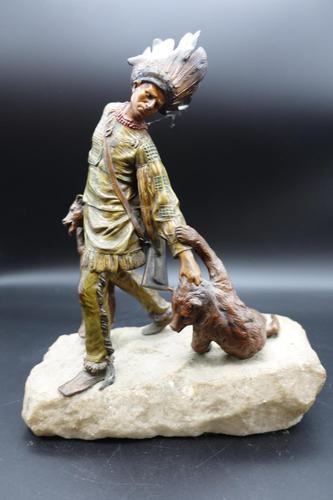 Fine Late 19th Century of Native American Bear Hunter by Carl Kauba (1 of 5) Fine Late 19th Century of Native American Bear Hunter by Carl Kauba (1 of 5)