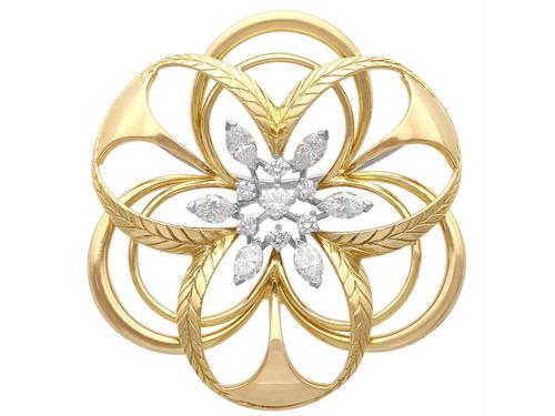 2.15ct Diamond & 18ct Yellow Gold Brooch - Vintage c.1960 (1 of 9) 2.15ct Diamond & 18ct Yellow Gold Brooch - Vintage c.1960 (1 of 9)