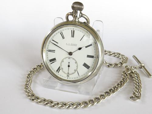 Antique Silver Ehrhardt Pocket Watch & Chain (1 of 4)