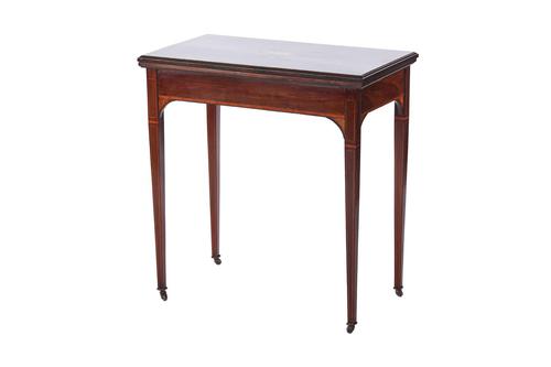 Sheraton Revival Mahogany Inlaid Fold Over Card Table (1 of 7)