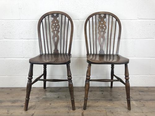 Pair of Antique Ash & Elm Wheelback Farmhouse Chairs (1 of 9)