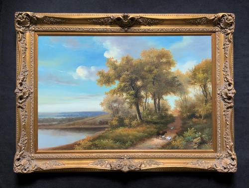 Stunning Large Vintage English Country Farmland Landscape Oil Painting - Signed (1 of 12)