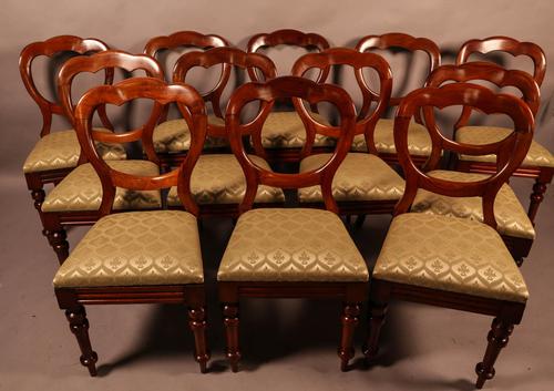 Good Set of 12 Victorian Mahogany Balloon Back Dining Chairs (1 of 9)