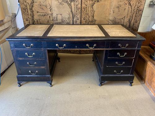 19th Century Ebonised Desk with Brass Swan Neck Handles (1 of 6) 19th Century Ebonised Desk with Brass Swan Neck Handles (1 of 6)