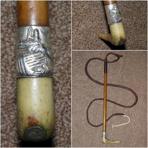 Antique GRIFFITH LONDON Gents Hunting Scene Hunt Whip W/Beaufort Leather Thong (1 of 11)