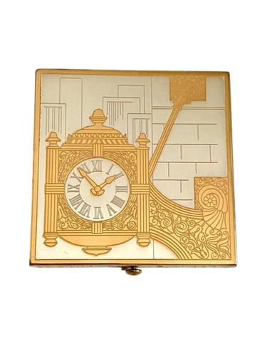 Rare Wadsworth Powder Compact Silver & Gold Tone Clock Theme c.1940 (1 of 5)