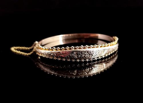 Antique Edwardian 9ct Gold Bangle, Floral Engraved (1 of 14)