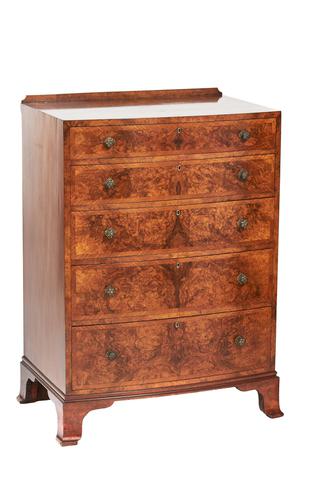 Burr Walnut Bowfront 5 Drawer Chest c.1930 (1 of 6)