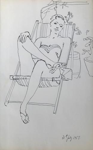 Original Pen & Ink Drawing 'The Stripped Deck Chair' by Toby Horne Shepherd - Dated 1957 (1 of 1) Original Pen & Ink Drawing 'The Stripped Deck Chair' by Toby Horne Shepherd - Dated 1957 (1 of 1)