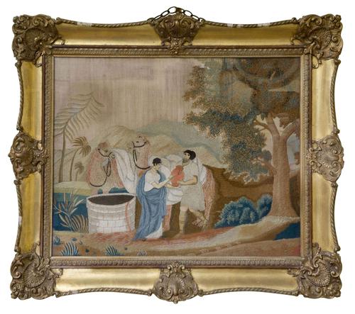 Fine Mid 19th Centutry Woolwork Picture of 'Rebecca at the Well' (1 of 5) Fine Mid 19th Centutry Woolwork Picture of 'Rebecca at the Well' (1 of 5)