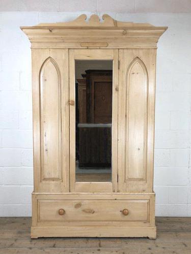 Antique Pine Wardrobe with Mirror (1 of 11)