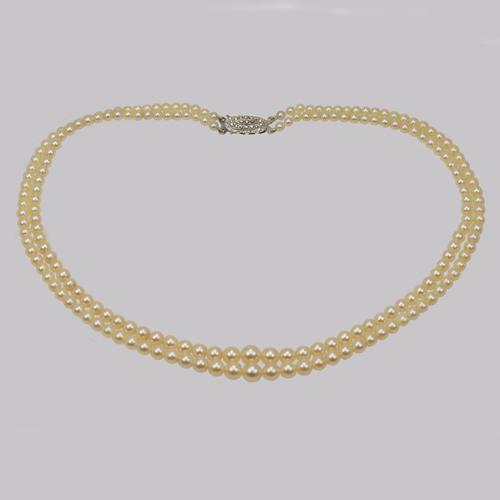 Vintage Natural Pearl Necklace with Sterling Silver Art Deco Clasp Double Strand 18" (1 of 8)