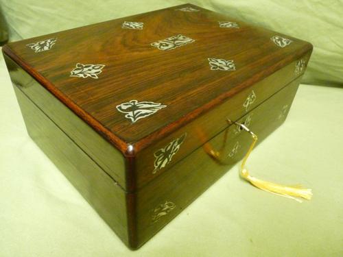 Inlaid Rosewood Jewellery / Work Box - Original Tray c.1840 (1 of 16)