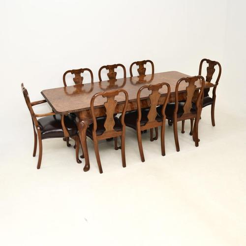 Antique Queen Anne Style Burr Walnut Dining Table & Chairs (1 of 16) Antique Queen Anne Style Burr Walnut Dining Table & Chairs (1 of 16)