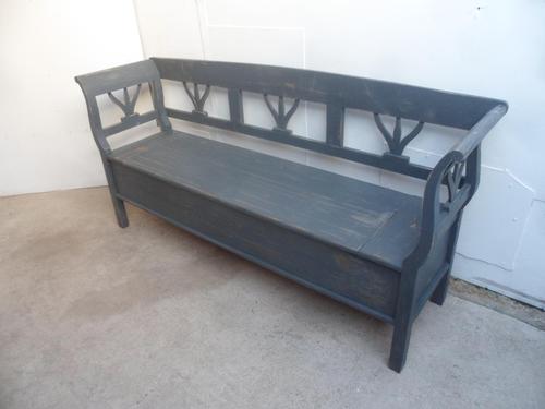 A Battleship Grey 3 Seater Antique/Old Pine Kitchen/Hall Box Settle/ Bench (1 of 9)