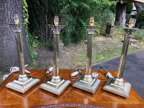 Set 4 English Brass Corinthian Column Table Lamps (1 of 5)