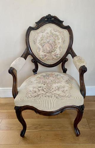 Antique Quality Victorian French Carved Walnut Armchair (1 of 7)