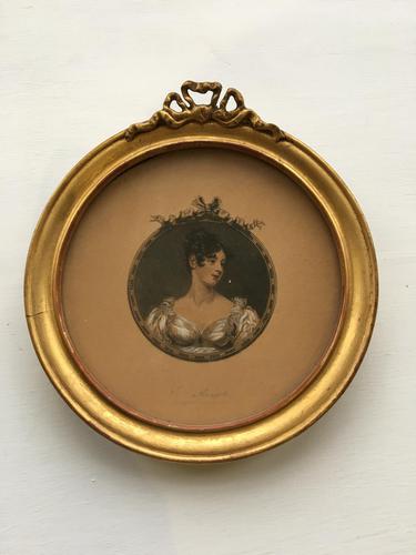 Miniature Georgian Giltwood Print of a Lady (1 of 3)