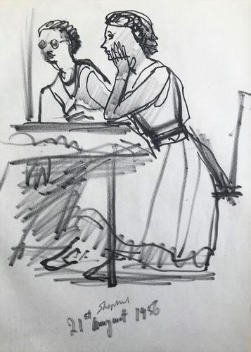 Original Marker Pen Drawing 'Figures in a Cafe, Perugia August 1956' by Toby Horne Shepherd - Signed (1 of 1) Original Marker Pen Drawing 'Figures in a Cafe, Perugia August 1956' by Toby Horne Shepherd - Signed (1 of 1)